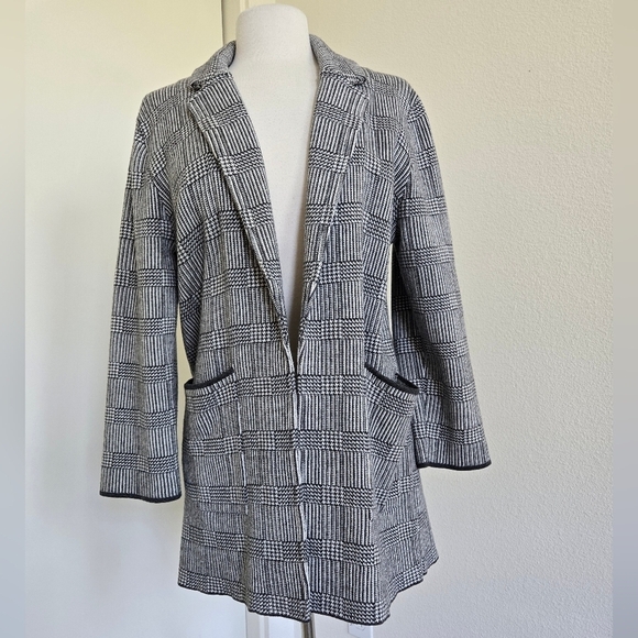 J. Crew Sophie Open Front Sweater Blazer Glen Plaid Wool Blend Size Medium - Picture 2 of 16